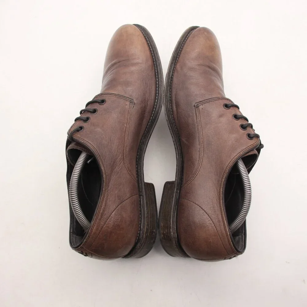 John Varvatos Men's UK 10.5 Plain Toe Brown Leather Oxford Handmade In Italy